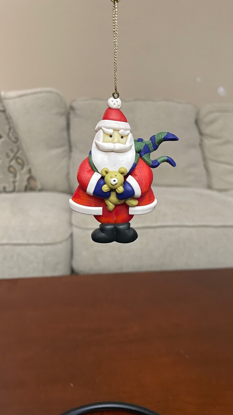 Santa Claus Ornament Holding Teddy Bear Red Holiday Decoration